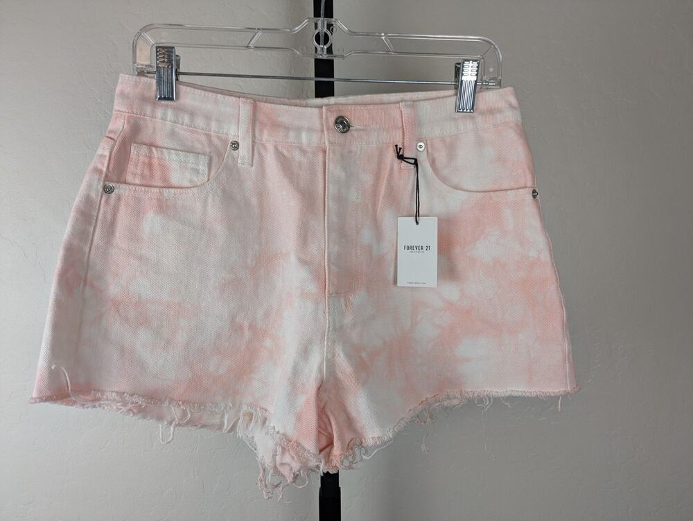 Forever 21 Pink White Tie Dye High Waisted Cut Off Denim Shorts